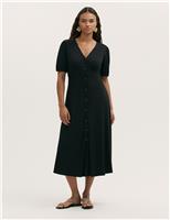 Jersey V-Neck Button Through Empire Line Midi Tea Dress