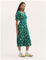 Jersey Floral V-Neck Midi Tea Dress