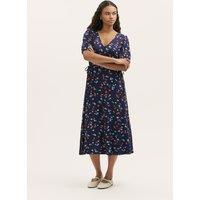 Jersey Floral V-Neck Midi Waisted Dress