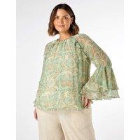 Paisley Round Neck Frill Detail Blouse