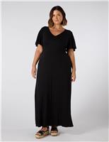 Live Unlimited London Jersey V-Neck Maxi Tea Dress Black