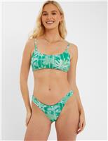 Palm Print Shirred Bikini Top