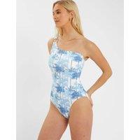 Palm Print One Shoulder Swimsuit