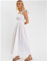 Pure Cotton Shirred Broderie Maxi Dress
