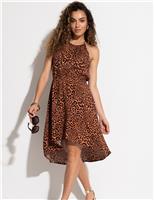 Animal Print High Neck Mini Beach Dress