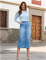 Denim Button Through Midi Skirt