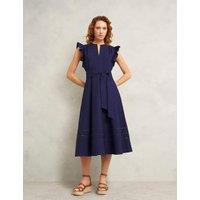 HOBBS Pure Cotton Notch Neck Midi Skater Dress Blue