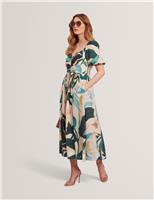 Lyocell Rich Printed Puff Sleeve Midi Dress