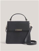 Grained Leather Top Handle Structured Bag