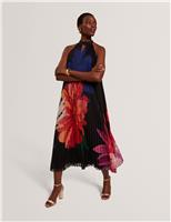 Floral Halter Neck Midi Column Dress