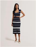 Striped Knitted Midi Bodycon Pencil Skirt