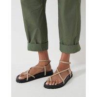 HUSH Suede Buckle Strappy Flat Sandals Taupe