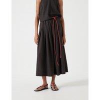 Linen Blend Pleated Midi A-Line Skirt
