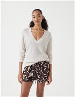 Linen Blend V-Neck Jumper