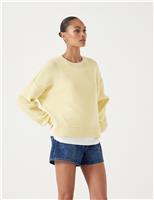 Pure Cotton Ribbed Textured Crew Neck Jumper
