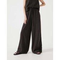 HUSH Linen Blend Wide Leg Trousers Dark Brown