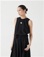 HUSH Linen Blend Shell Top Dark Brown