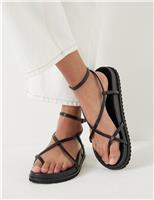 HUSH Leather Buckle Ankle Strap Flat Sandals Black