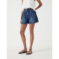 HUSH Denim Pleat Front Shorts Blue Denim
