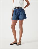 Denim Pleat Front Shorts
