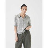 Pure Cotton Sequin Polo Neck Knitted Top