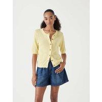 Linen Blend Crew Neck Button Through Cardigan