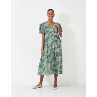 Crew Clothing Floral Flutter Sleeve Midi Tea Dress Medium Green