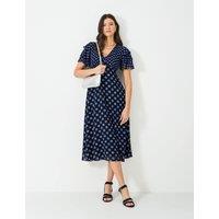 Crew Clothing Polka Dot Flutter Sleeve Midi Tea Dress Navy