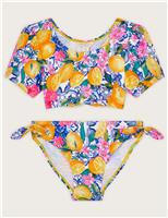 Lemon Print Short Sleeve Bikini Set (3-13 Yrs)