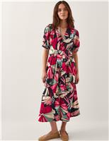 Pure Cotton Printed V-Neck Midi Shirt Dress