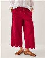 Monsoon Pure Cotton Embroidered Wide Leg Trousers Red
