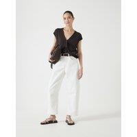 HUSH High Waisted Barrel Leg Ankle Grazer Jeans White