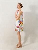 Pure Cotton Floral Round Neck Mini Shift Dress