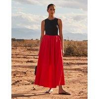 RO&ZO Pure Cotton Poplin Midaxi A-Line Skirt Red