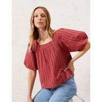RO&ZO Rust Broderie Anglaise Cotton Smock Top Red Mix