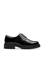 Wide Fit Leather Patent Block Heel Brogues