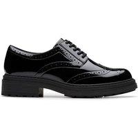 Clarks Wide Fit Leather Patent Block Heel Brogues Black