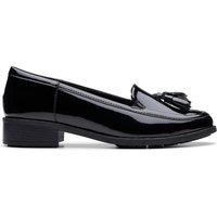 Clarks Wide Fit Leather Patent Block Heel Loafers Black