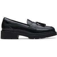 Clarks Leather Tassel Block Heel Loafers Black