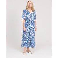 Finery London Floral V-Neck Midi Waisted Dress Blue Mix