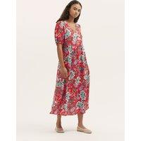Finery London Floral V-Neck Midi Smock Dress Red Mix