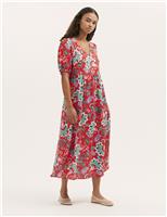 Floral V-Neck Midi Smock Dress
