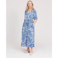 Finery London Floral V-Neck Midi Smock Dress Blue Mix