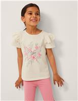 Floral Embellished Frill Sleeve T-Shirt (3-13 Yrs)