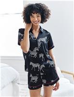 Chelsea Peers Satin Zebra Print Shortie Set Navy