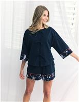 Cotton Rich Moon Print Tie Front Shortie Set