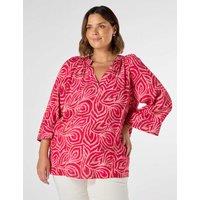 Abstract Print V-Neck Cropped Sleeve Blouse