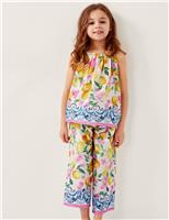 Monsoon Pure Cotton Lemon Print Top & Bottom Outfit (3-15 Yrs) Yellow