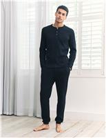 Chelsea Peers Cotton Rich Waffle Henley Neck Pyjama Top Navy