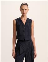 SABA Wool Blend Striped Waistcoat Navy Mix